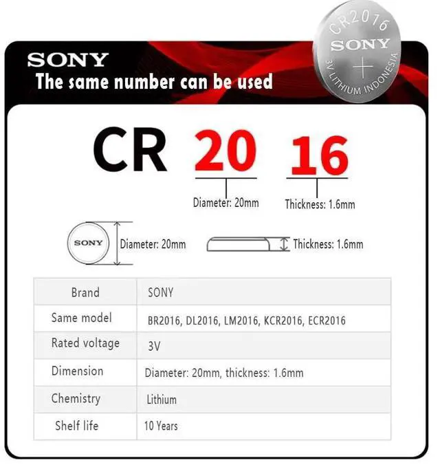 Alt view image 4 of 6 - 10pcs FOR SONY CR2016 Button Batteries 3V CR 2016 LM2016 BR2016 DL2016 Cell Coin Lithium Battery For Watch Electronic Toy Remote
