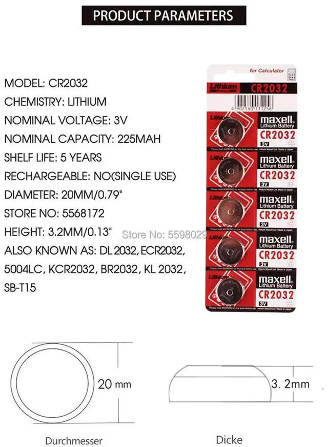 Alt view image 2 of 3 - 10Pcs cr 2032 brand  battery for maxell cr2032 3v button cell coin batteries for watch computer Toy