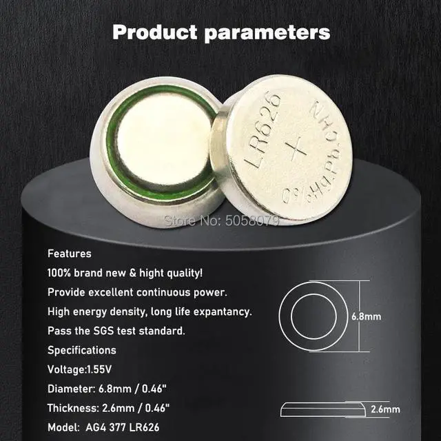 Alt view image 2 of 6 - 10PCS 377 Battery AG4 LR626 626 1.55V sr626sw CX66 Watch Button Cell Battery For Watch Toys Remote Coin Battery