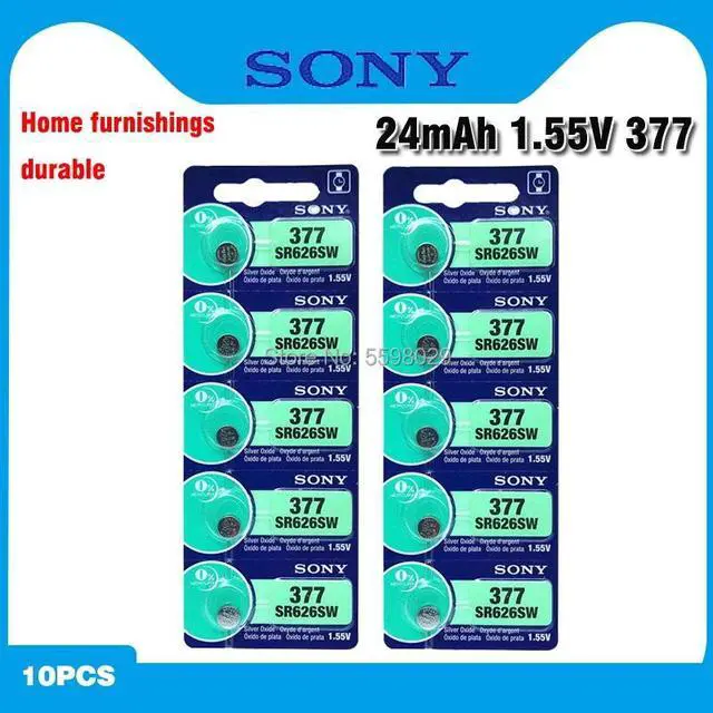 Main image of 10pcs Sony 377 SR626SW SR626 AG4 1.55V Silver Oxide Watch Battery SR626SW 377 Button Coin Cell MADE IN JAPAN