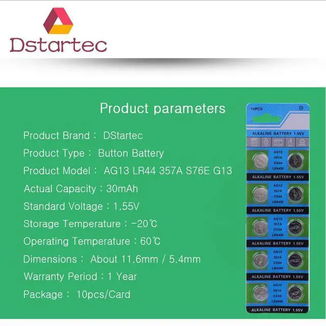 Alt view image 2 of 6 - 2020  10pcs 30mAh 1.55V AG13 LR44 L1154 RW82 SR1154 SP76 pila SR44 Button Batteries For Watch Toys Remote Cell Coin Battery