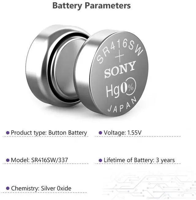 Alt view image 3 of 6 - 2020  10pcs/lot Sony 1.55V 337 SR416SW Silver Oxide Watch Battery LR416 337 SR416SW Button Coin Cell  0%Hg