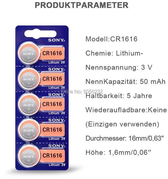 Alt view image 3 of 6 - 5PCS CR1616 Button Cell Coin Batteries FOR SONY cr 1616 3V Lithium Battery DL1616 ECR1616 LM1616 For Watch Toys