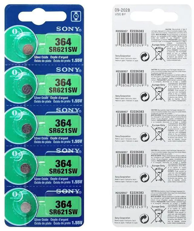 Alt view image 6 of 6 - 5pcs For Sony 1.55V 364 SR621SW V364 SR60 SR621 AG1 Watch Battery Silver Oxide Button Coin Cell Batteries MADE IN JAPAN
