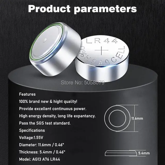 Alt view image 2 of 6 - 10PCS Button Battery 1.55V AG13 LR44 L1154 SR47 SG13 SR1154 SP76 pila SR44 G13A G13 AG 13 Alkaline Button Cell Coin Batteries