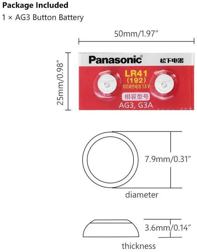 Alt view image 2 of 6 - 2pcs/lot LR41 Button Cell Batteries SR41 AG3 G3A L736 192 392A Zn/MnO2 1.5V Lithium Coin Batteries