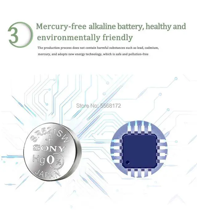 Alt view image 3 of 6 - 3PCS sony 379 Battery AG0 LR521 521 1.55V sr521sw CX63 Single grain packing Watch Button Cell Battery Toys Remote Coin Battery