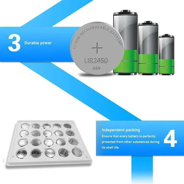 Alt view image 4 of 6 - 20Pcs/Lot 3.6V LIR2450 Rechargeable Batteries 120mAh 500 Times Lithium Coin Cell Button Battery Replaced CR2450 High Quality