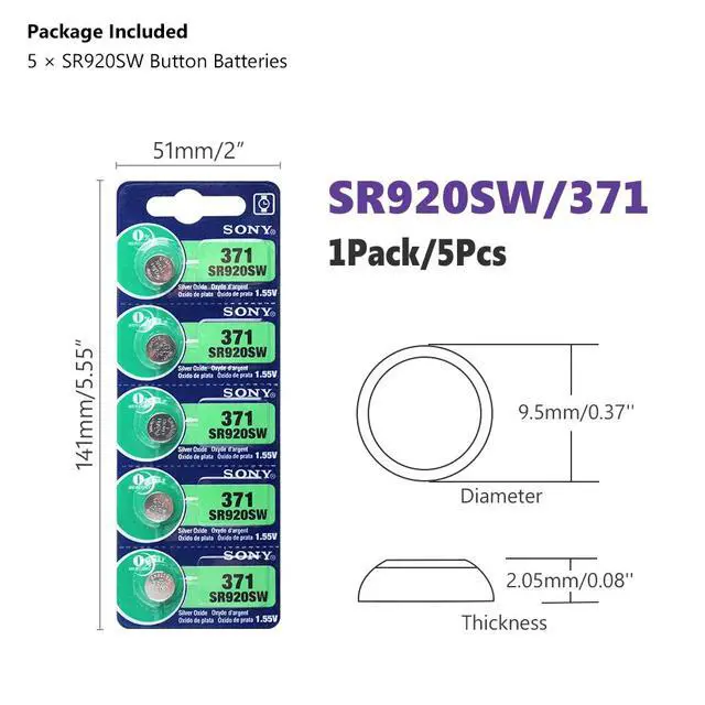 Alt view image 2 of 6 - 5pc For Sony AG6 371 SR920SW 920 1.55V Watch Battery CX69 S21 605 SR920SW 371 Button Coin Cell MADE IN JAPAN