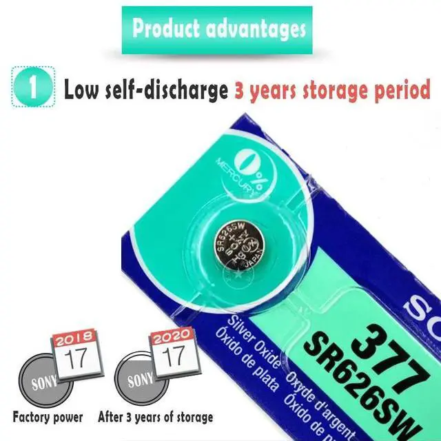 Alt view image 3 of 6 - 20pcs 1.55V 377 377A  SR626SW SR626 AG4 LR626 SR66 AG 4 Button Coin Cell For Watch Toys Remote Cell Coin Battery