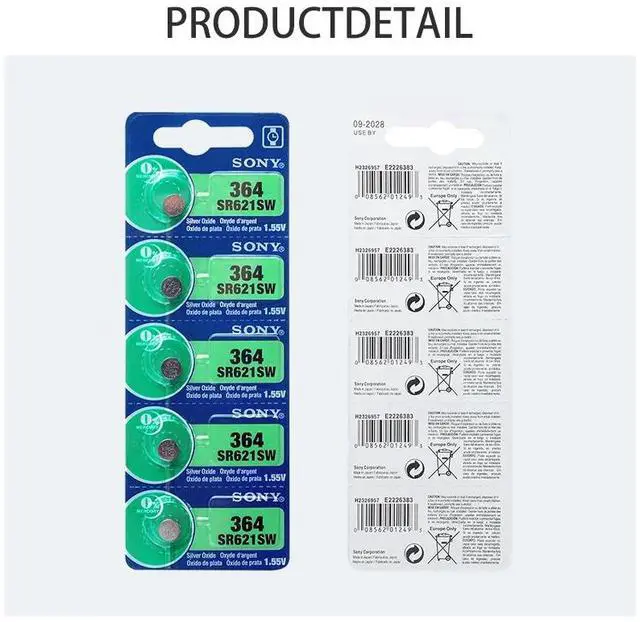 Alt view image 4 of 5 - 10Pcs/Lot SONY LONG LASTING AG1 364 LR621 164 531 SR60 SR621SW 1.55V Watch Battery Button Coin Cell Brand