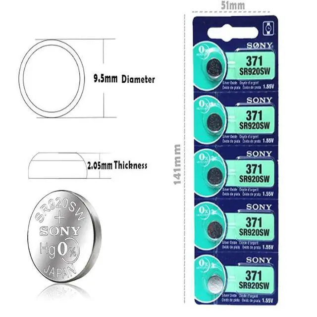 Alt view image 4 of 4 - 10psc Sony 371 SR920SW 920 1.55V Watch Battery SR920SW 371 Button Coin Cell