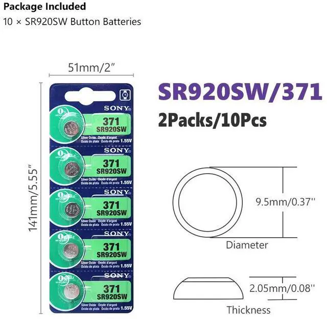 Alt view image 2 of 6 - 10pcs Sony 45mAh 1.55V AG6 371 SR920SW LR920 171 370 L921 LR69 SR920 Button Batteries For Watch Toy Remote Cell Coin Battery