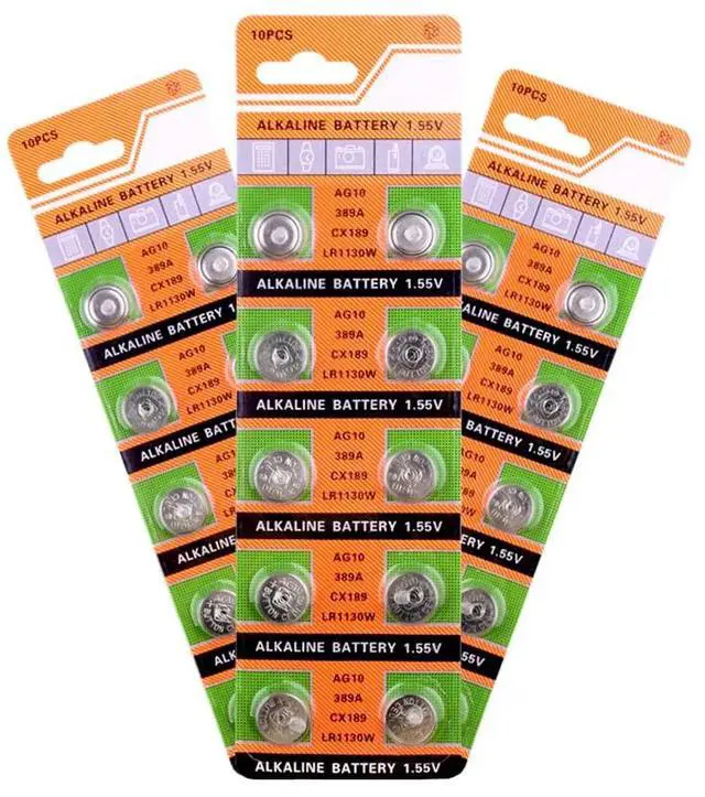 Alt view image 6 of 6 - 30x LR1130 AG10 V10GA Cell Battery Watch Button Coin 189 389 390 LR54 Battery 30Pcs AG10 G10A SR1130 LR1130 390A D189 Alkaline