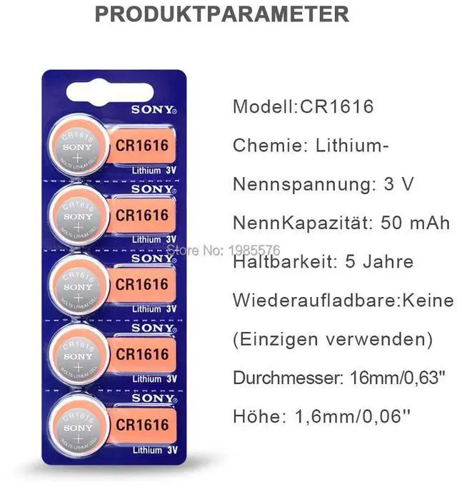 Alt view image 3 of 6 - 1PC For Sony CR1616 Button Cell Battery For Watch Car Remote Key cr 1616 ECR1616 GPCR1616 L28 3v Lithium Battery