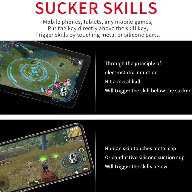 Alt view image 6 of 6 - Metal PUBG mobile phone screen trigger button suction cup, mobile game target button shooting, eating chicken game accessories