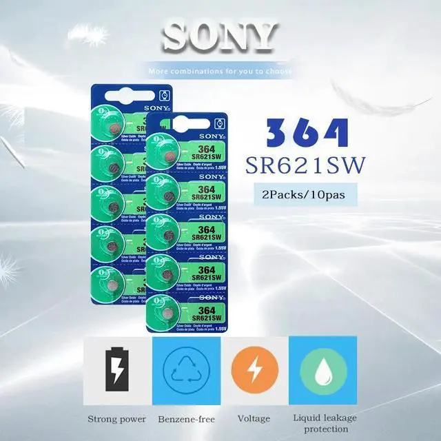 Alt view image 2 of 5 - 10Pcs/Lot SONY LONG LASTING AG1 364 LR621 164 531 SR60 SR621SW 1.55V Watch Battery Button Coin Cell Brand