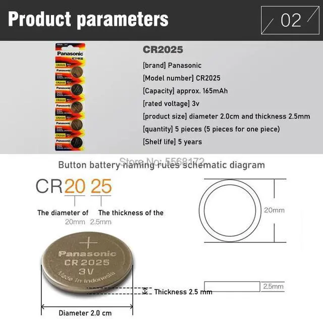 Alt view image 3 of 6 - 2PCS/LOT cr 2025 3V Lithium cr2025 Button Cell Batteries Coin Battery For LED Lights Toys Watches