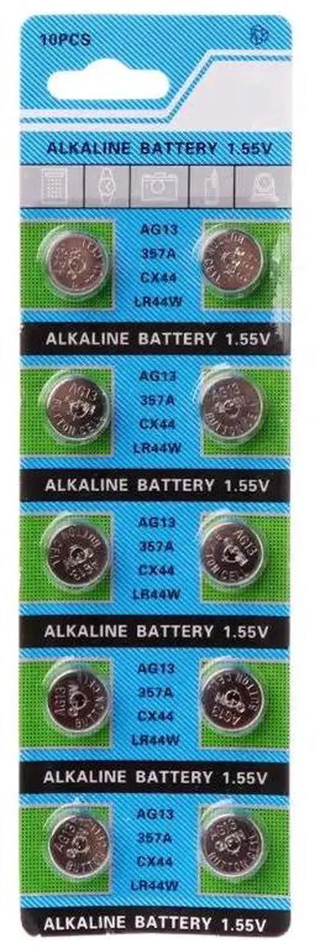 Main image of 10Pcs AG13 A76 LR44 357A S76E G13 Button Coin Shaped Cell Battery 1.55V Alkaline Button Batteries
