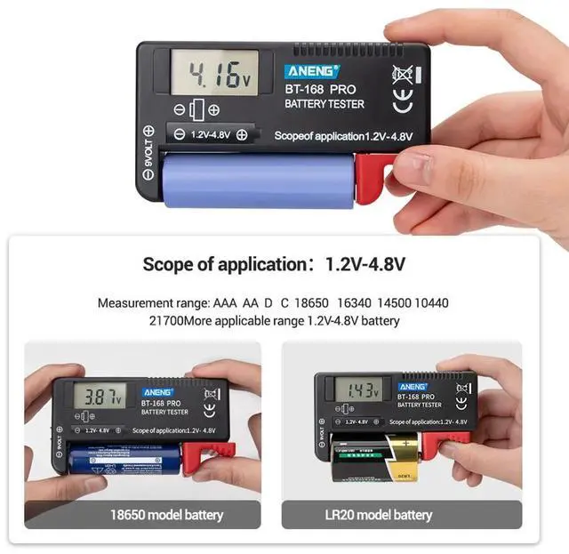 Alt view image 3 of 6 - ANENG Digital Battery Tester BT-168 PRO 1.2V-4.8V AAA AA Button Cell Checker for Household Battery Testing Accessories