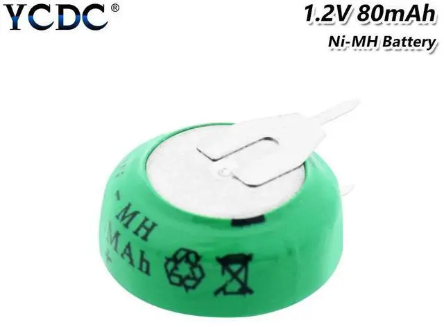 Main image of 1.2 Volt 80mAh Ni-MH Lithium Li-polymer Batteries Button Rechargeable Li-Po Coin Cell Battery With Solder Pins for watch toy