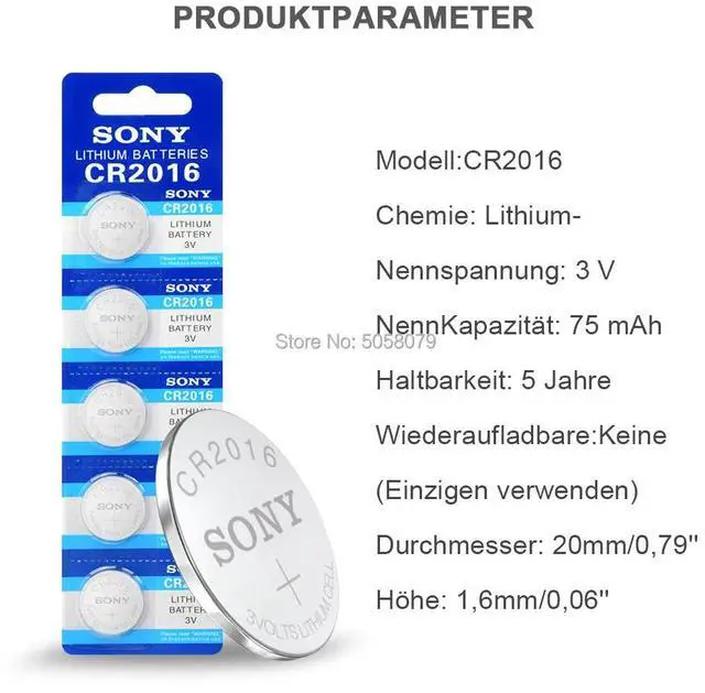 Alt view image 3 of 5 - 5pcs FOR SONY CR2016 Button Batteries LM2016 BR2016 DL2016 Cell Coin Lithium Battery 3V CR 2016 For Watch Electronic Toy Remote