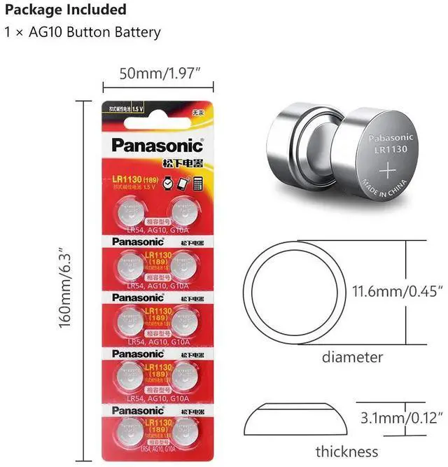 Alt view image 3 of 6 - 10Pcs AG10 Battery LR1130 Coin Button Cells 1.5V LR54 189 L1131 SR1130 G10 V10GA 389 Alkaline For Watch Toys Button Cell Battery