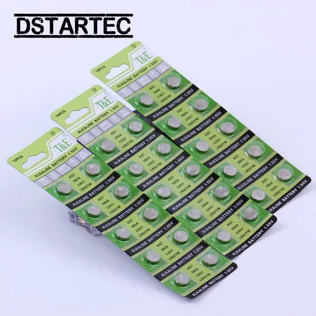 Alt view image 6 of 6 - 10pcs/card 30mAh 1.55V AG7 LR927 LR57 SR927W 399 GR927 395A AG 7 Battery Button Batteries For Watch Toys Remote Cell Coin Batte