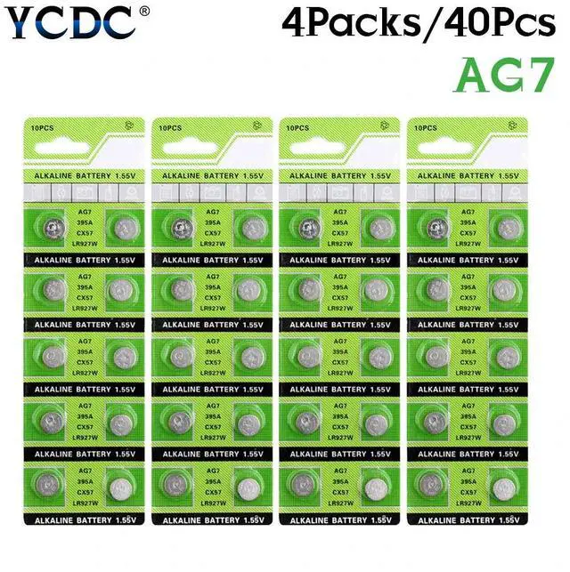 Alt view image 2 of 6 - 40PCS 1.55V AG7 LR927 LR 927 Alkaline Battery Button Coin Cell Watch Batteries LR927 LR57 SR927W 399 GR927 395A 195 395 399