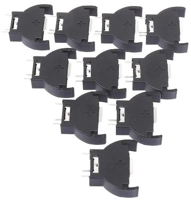Alt view image 2 of 6 - 10Pcs Black Plastic 3 PINS CR2032 Half-Round Lithium Button Cell Coin Battery Box Holder Case CR 2032 Batteries Holder Socket