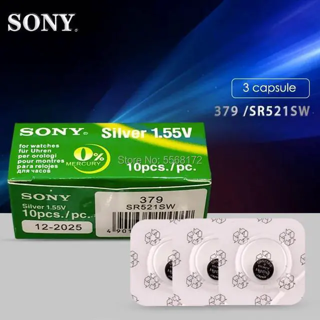 Main image of 3PCS sony 379 Battery AG0 LR521 521 1.55V sr521sw CX63 Single grain packing Watch Button Cell Battery Toys Remote Coin Battery