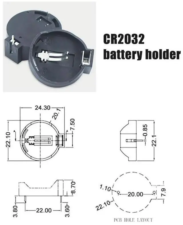 Alt view image 4 of 6 - 10Pcs Black CR2032 3V Button Cell Box Coin Cell Battery Socket Holder Case Wholesale Battery Box