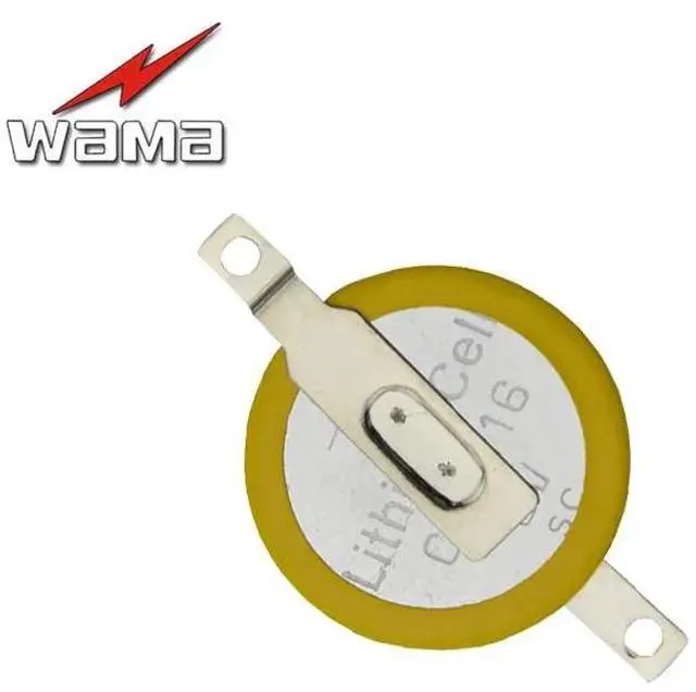 Alt view image 2 of 2 - 5x Wama CR1616 Button Cell Batteries Tabs 3V 2 Feet Welding Solder Pins 50mAh 1616 ECR1616 LM1616 Coin battery