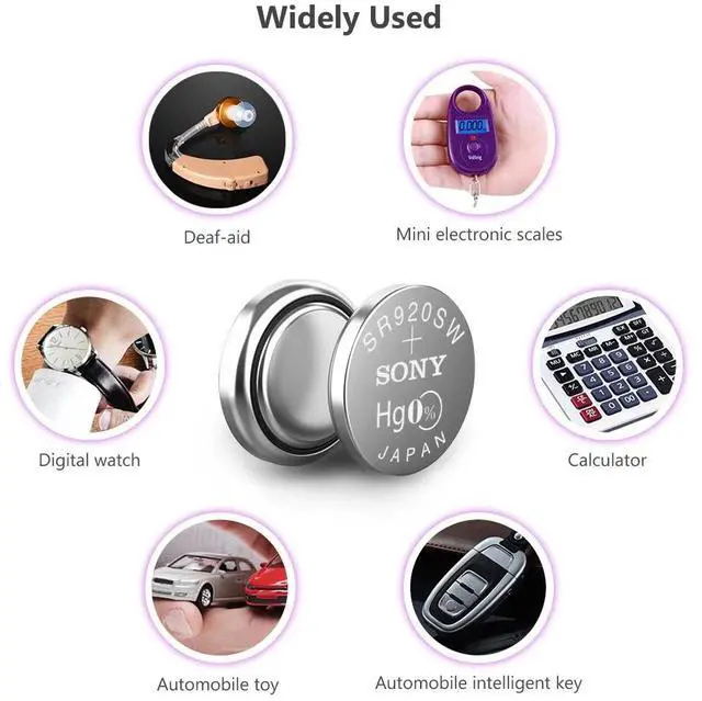 Alt view image 6 of 6 - 4pcs SONY 45mAh AG6 371 SR920SW LR920 171 370 371 L921 LR69 SR920 SR69 1.55V Button Cell watch Coin Silver Oxide Battery