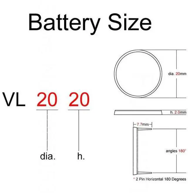 Alt view image 4 of 4 - Rechargeable Battery VL2020 with 2 Pin Horizontal 180 Degrees Legs Lithium Button Coin Cell Batteries VL 2020 for BMW Remote Key