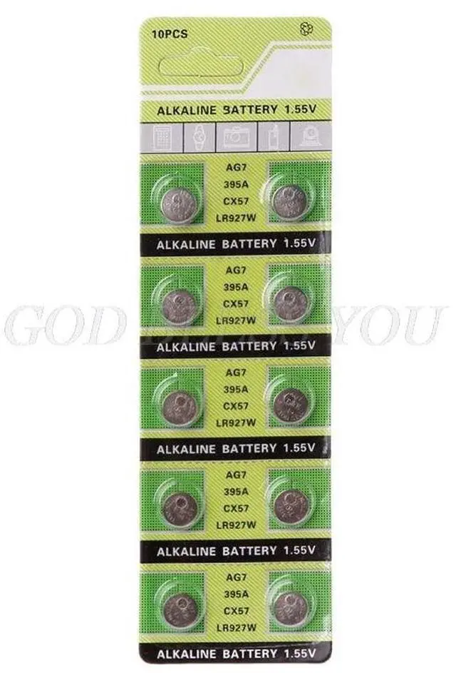 Alt view image 6 of 6 - 10Pcs Alkaline Battery AG7 1.55V Button Coin Cell Watch Batteries LR927 LR57 SR927W 399 GR927 395A Drop Shipping