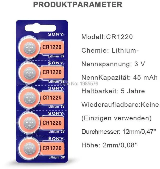 Alt view image 3 of 6 - 10pcs/lot For Sony CR1220 Button Cell Battery For Watch Car Remote Key cr 1220 ECR1220 GPCR1220 3v Lithium Batteries