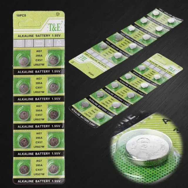Alt view image 3 of 6 - 10PCS Alkaline Battery AG7 1.55V Button Coin Cell Watch Batteries LR927 LR57 SR927W 399 GR927 395A  090F