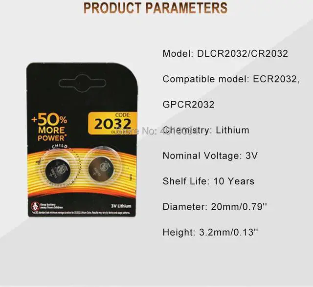 Alt view image 3 of 5 - 6pcs for DURACELL brand  battery for cr2032 3v button cell coin batteries for watch toy computer cr 2032 DL2032 ECR2032