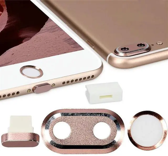 Main image of 4 In 1 Phone Protective Set Touch Id Home Button Sticker & Dust Plug Len Protector for IPhone X 7 8 Plus IPhone7 IPhone8 IPhonex