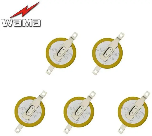 Main image of 5x Wama CR1616 Button Cell Batteries Tabs 3V 2 Feet Welding Solder Pins 50mAh 1616 ECR1616 LM1616 Coin battery