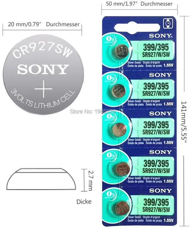 Alt view image 5 of 6 - 4PCS/lot For Sony 1.55V 395 SR927SW 399 SR927W AG7 LR927 button cell Watch Coin Battery Silver Oxide MADE IN JAPAN
