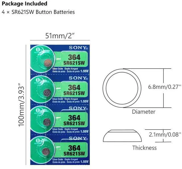 Alt view image 3 of 6 - 2020  4Pcs 621 Watch Battery AG1 LR621 sr621sw 364A 1.5V LR60 Silver Oxide Button Cell Battery For Watch Calculator