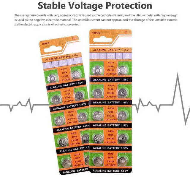 Alt view image 2 of 6 - 20Pcs AG10 Calculators Computers 1.55V LR54 189 Alkaline LR1130 L1131 389 Batteries Button Cell Coin For Clocks Watches Battery