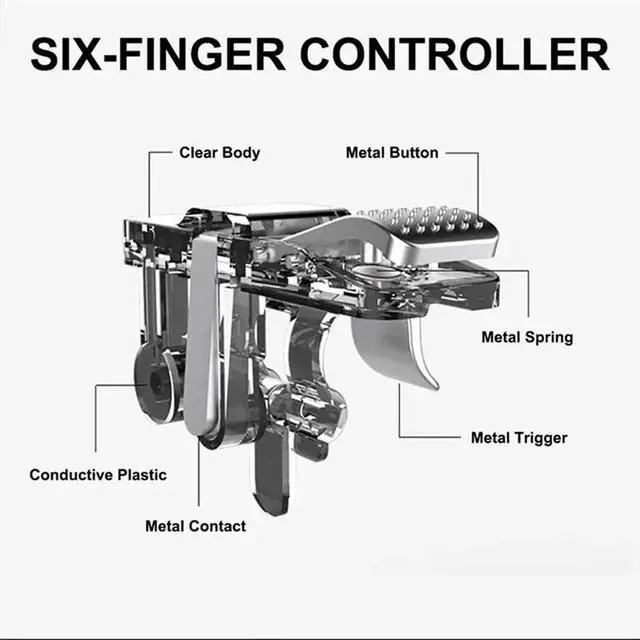 Alt view image 2 of 6 - For PUBG Game 2pcs U9 Six Finger Mobile Controller Smart Phone Mobile Gaming Trigger Button Shooter Aim Key Gamepad Joystick