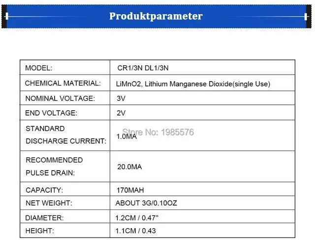 Alt view image 2 of 5 - 3PCS 3V 170mAh Lithium Battery Cells 3V CR-1/3N CR13N M6 M7 DL-1/3N CR1/3N Button high-discharge high current Battery