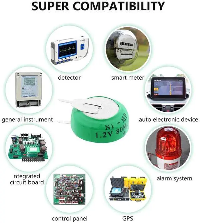 Alt view image 3 of 6 - 1.2 Volt 80mAh Ni-MH Li-Po Lithium Li-polymer Rechargeable Button Coin Cell Battery With Solder Pins Bateria Batteries for watch