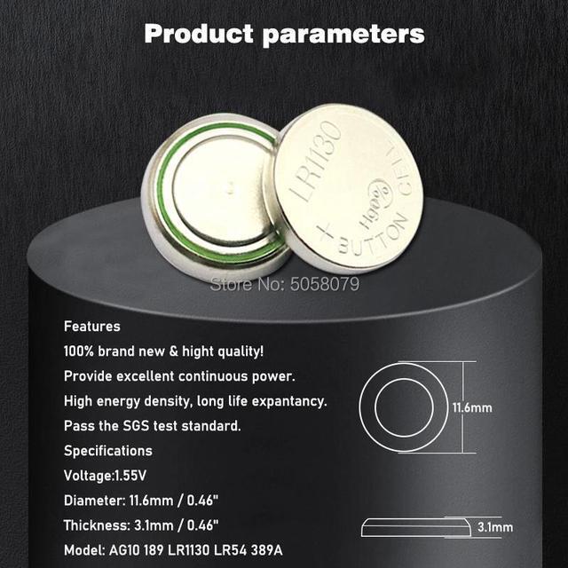 Alt view image 2 of 6 - 20PCS 1.55V AG10 LR1130 Alkaline Cell Coin Battery AG 10 SR54 189 389 SR1130 L1131 G10A Button Batteries For Watches Toys