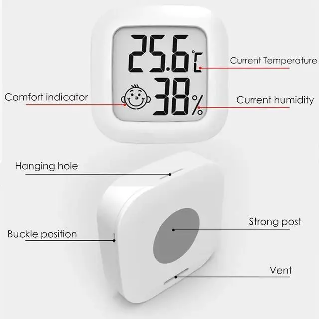 Alt view image 4 of 5 - Mini Thermometer Hygrometer Indoor Thermometer Room Temperature Gauge Monitor Meter with Smiley design