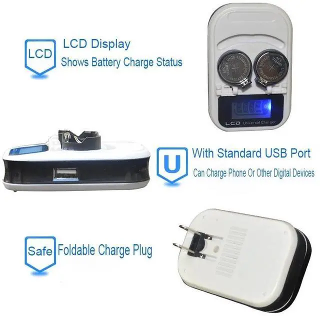 Alt view image 4 of 6 - 3.6V LCD EU Plug Button Battery Charger for Rechargeable for Rechargeable LIR/LIR2025/LIR2032/ML/ML2025/ML2032